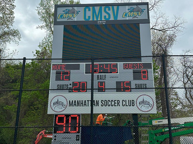 Completed videoboard lit during event